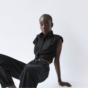 Zara SHOULDER PAD POPLIN SHIRT